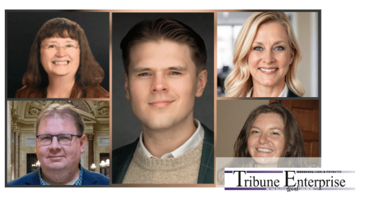 The five candidates for Waunakee Village Board pictured from left to right: Nila Frye, Max Ujdak, Teresa Hanson, John Soper, and Erin Moran